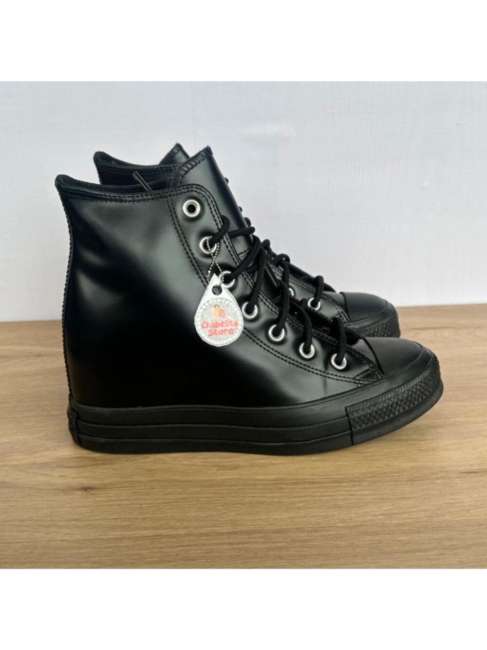✨Converse Chuck Taylor Wedge Platform Leather Sz 6 Women's Shoes Black A12827C - Picture 3 of 9